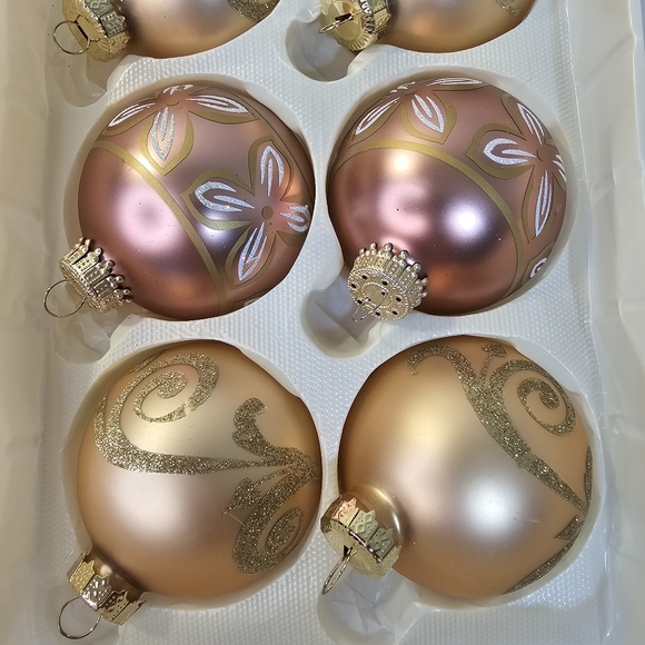 PASTEL VTG Glass Christmas Bulbs 12pc Nativity Snowflake Gold Mauve Xmas Tree - Picture 9 of 12